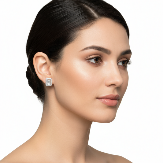 Weiße Baguette-Stein-Ohrstecker für Damen, Silber