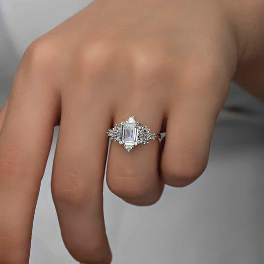 White Baguette Stone Women's Silver Ring