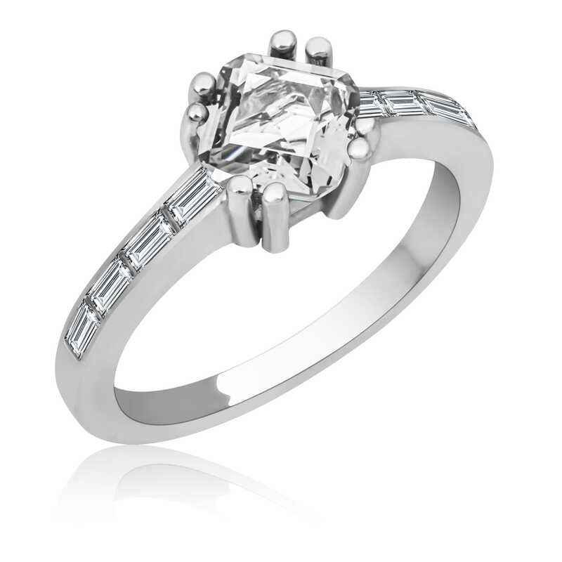 White Baguette Single Stone Women's Silver Ring