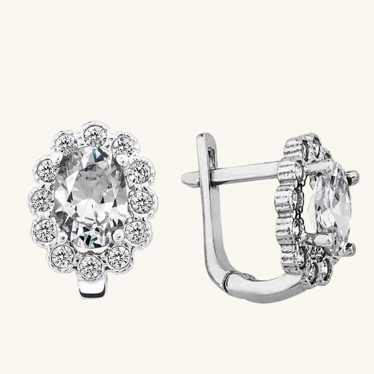 White Flower Pattern J Women's Silver Earring