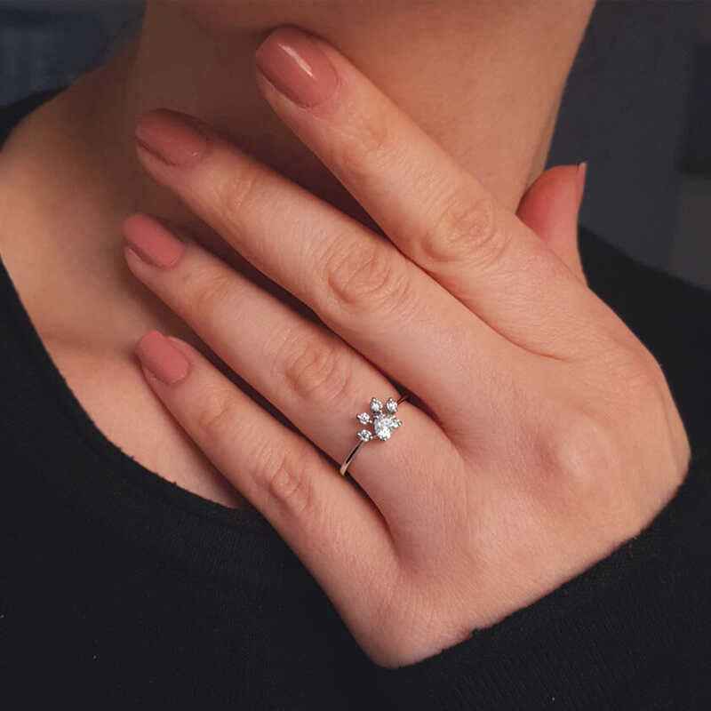 White Cat Paw Silver Ring
