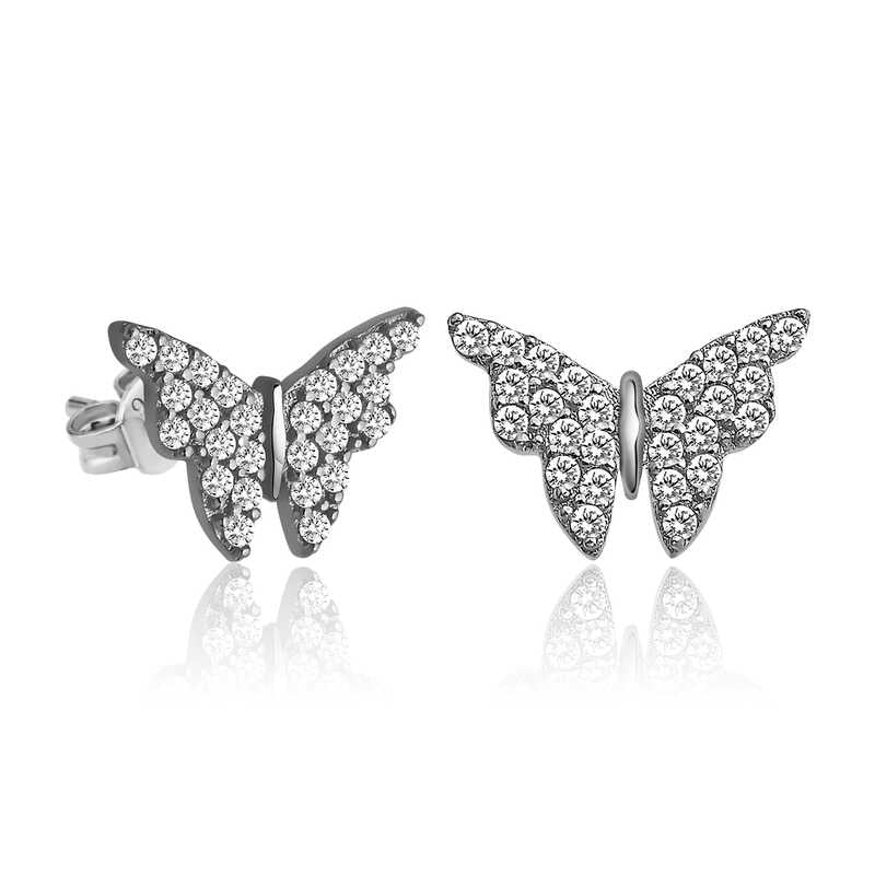 White Butterfly Silver Earrings