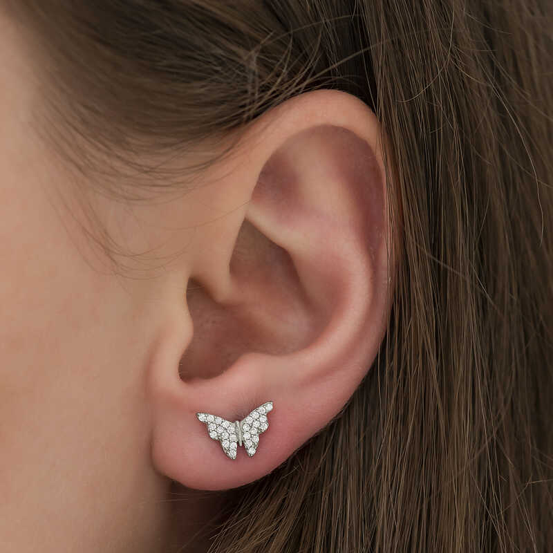 White Butterfly Silver Earrings