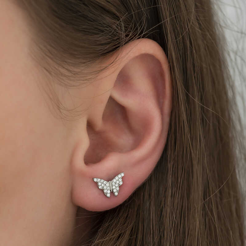 White Butterfly Silver Earrings