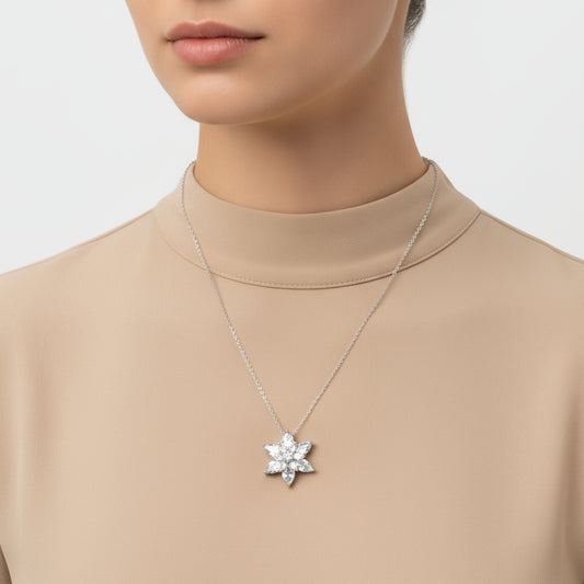 White Lotus Flower Women's Silver Necklace