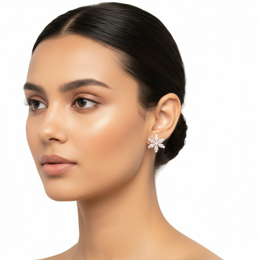 Boucles d'oreilles pour femme en argent plaqué rose et fleur de lotus blanc