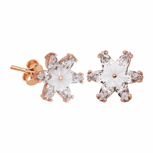 Boucles d'oreilles en argent plaqué fleur de lotus blanc et rose
