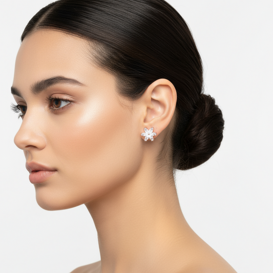 Boucles d'oreilles en argent plaqué fleur de lotus blanc et rose