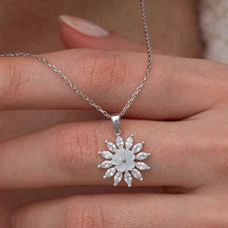 White Magnolia Flower Women's Silver Necklace
