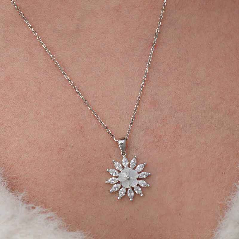 White Magnolia Flower Women's Silver Necklace