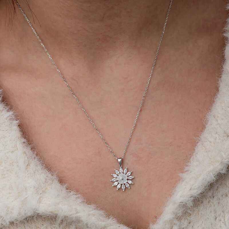 White Magnolia Flower Women's Silver Necklace