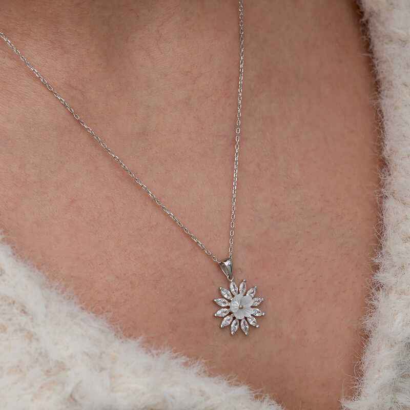 White Magnolia Flower Women's Silver Necklace