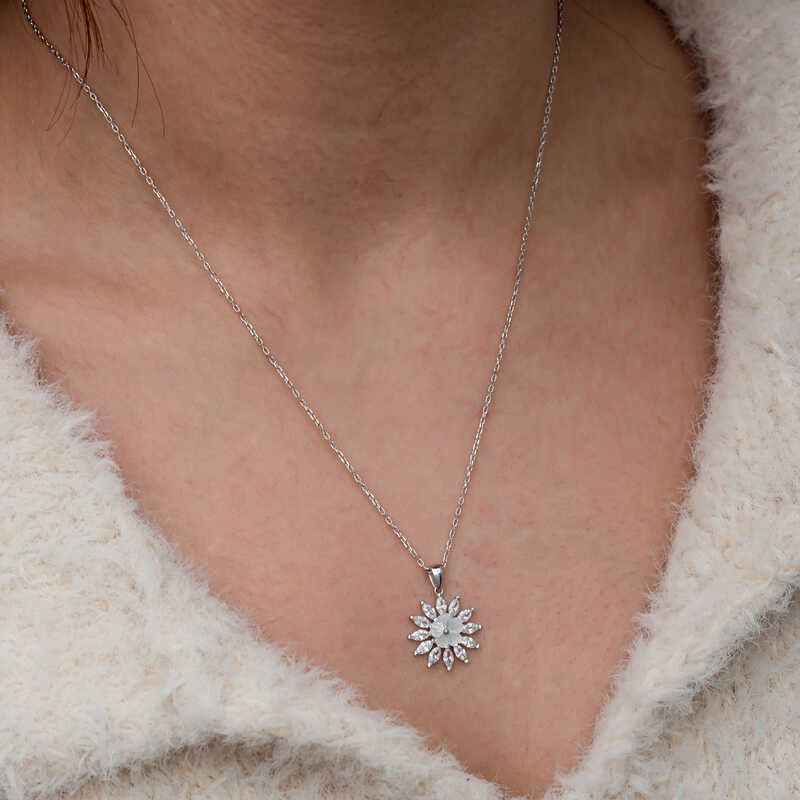 White Magnolia Flower Women's Silver Necklace