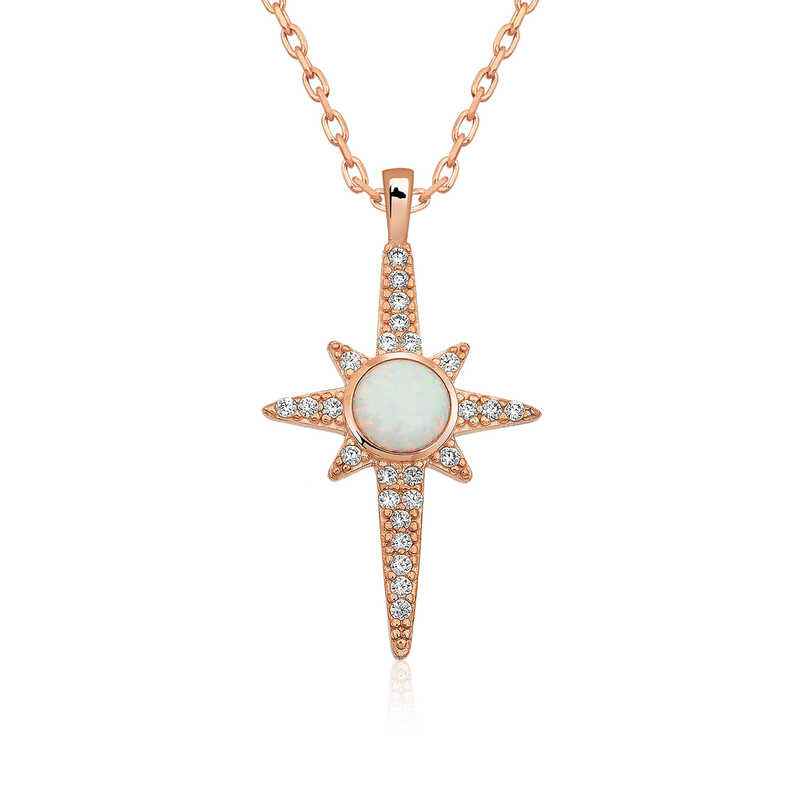 White Opal Stone North Star Silver Necklace