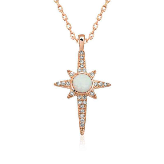 White Opal Stone North Star Silver Necklace