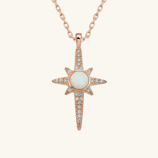 White Opal Stone North Star Silver Necklace