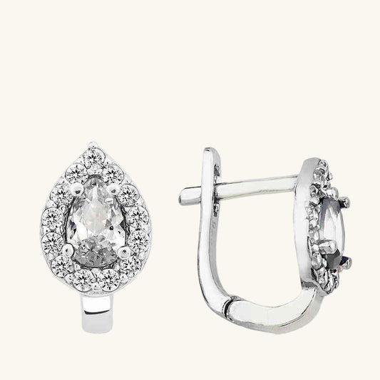 White Stone Drop J Women's Silver Earring