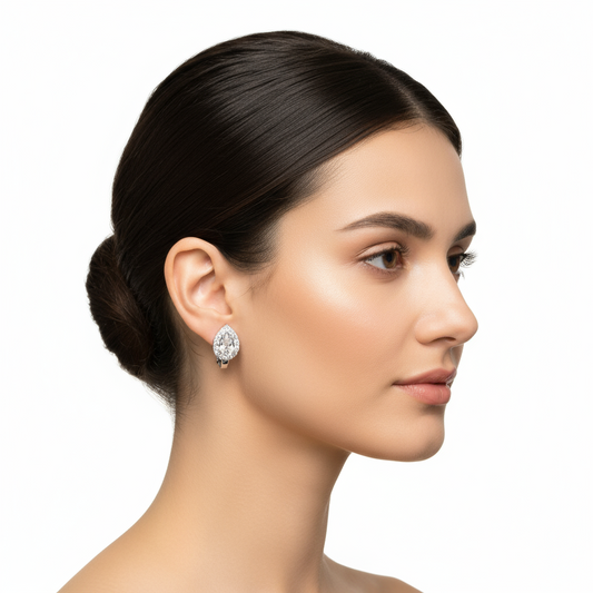 White Stone Drop J Women's Silver Earring