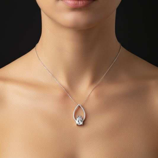White Stone Drop Women's Silver Necklace
