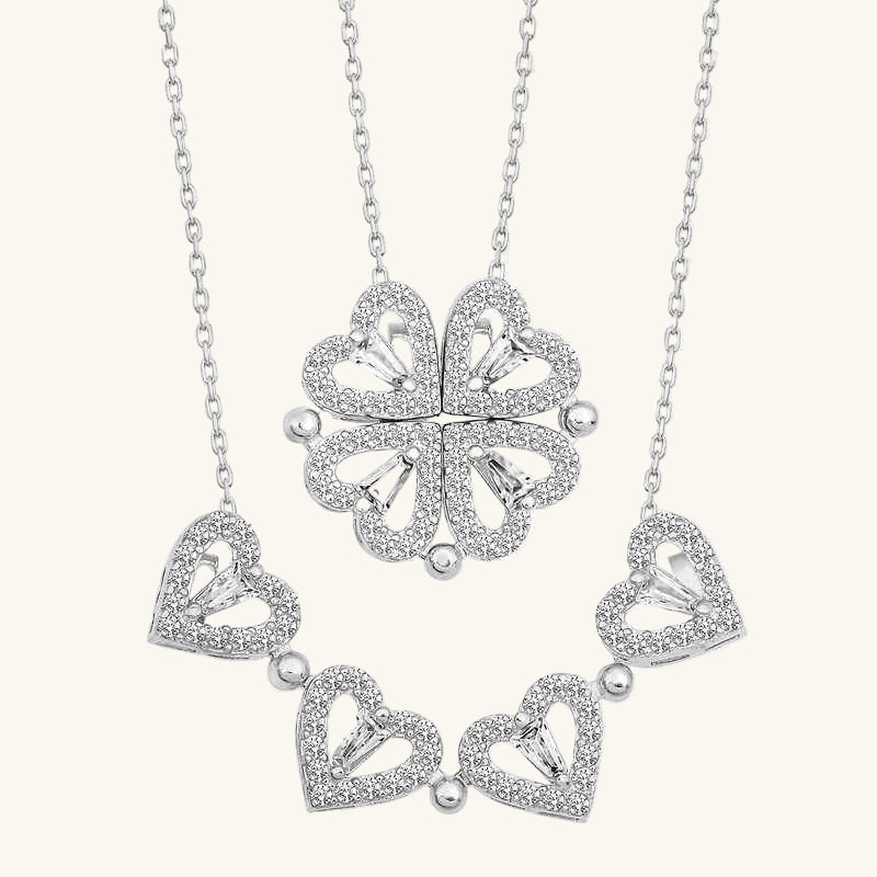 Heart-Shaped Openable Clover Women's Silver Necklace