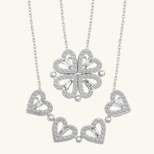 Heart-Shaped Openable Clover Women's Silver Necklace