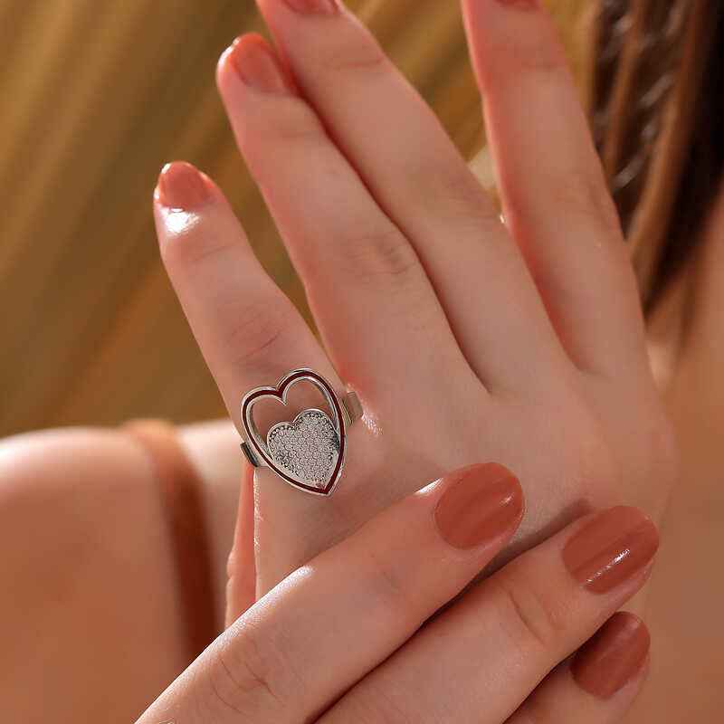 White Stone Heart Women's Silver Ring