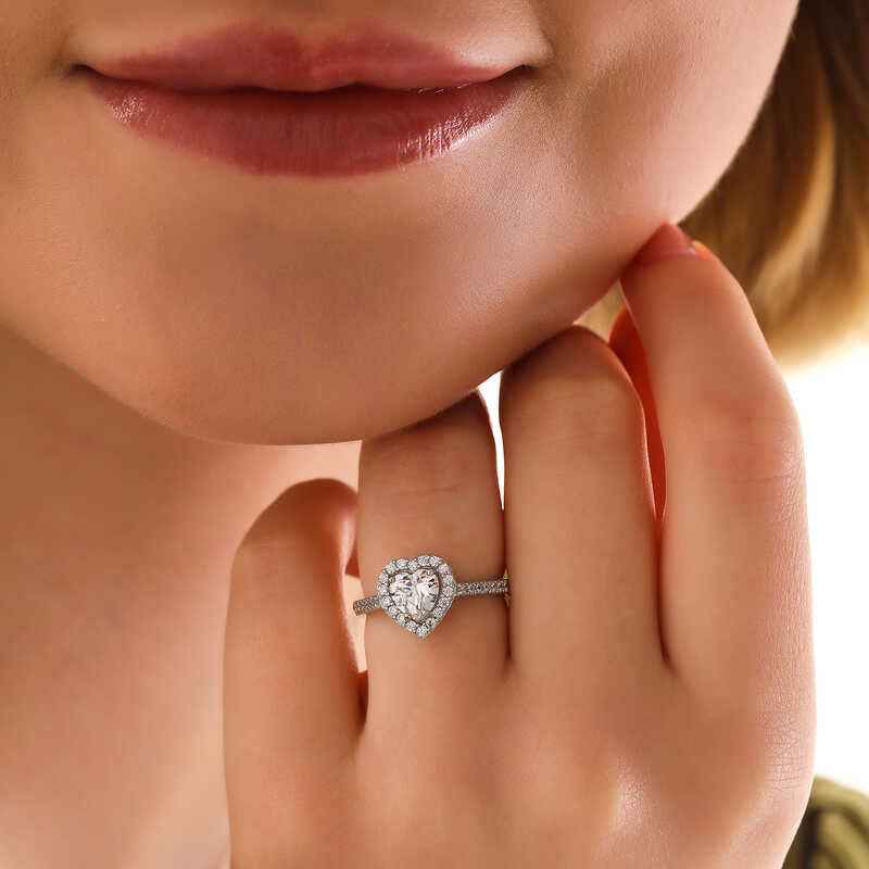 White Stone Heart Women's Silver Ring