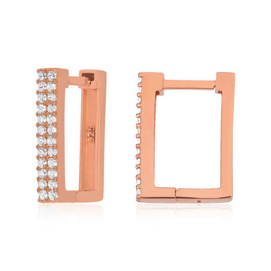 White Stone Square Rose Plated Silver Earrings