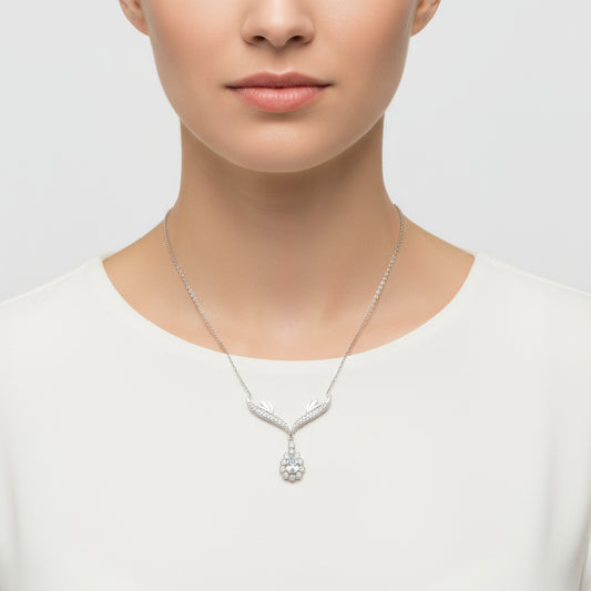 Silberne Halskette mit weißem Steinmedaillon für Damen