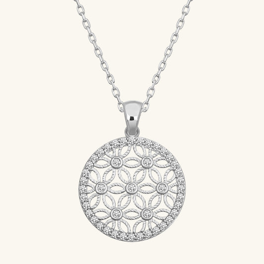 Weiße Steinblume des Lebens Damen Silber Halskette