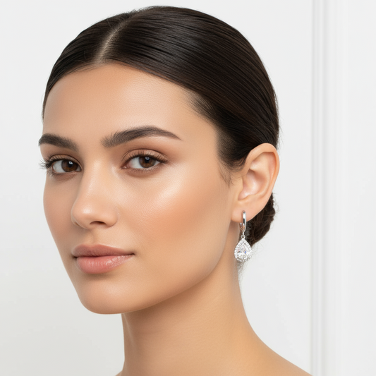 White Zircon Stone Drop Women's Silver Earring