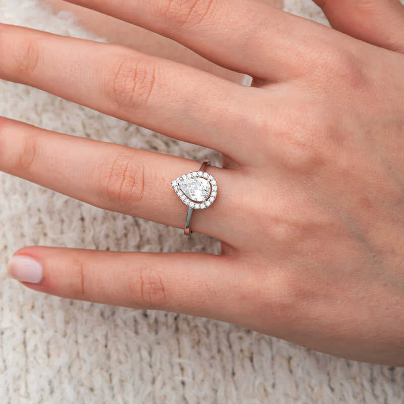 White Zircon Stone Drop Women's Silver Ring
