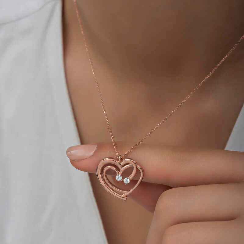 Rose Plated United Hearts Women's Silver Pendant