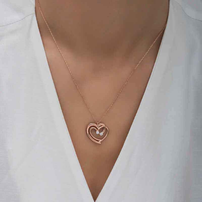 Rose Plated United Hearts Women's Silver Pendant