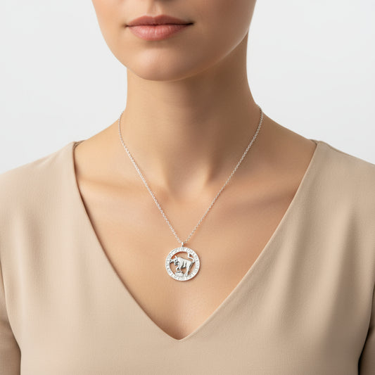 Collier en argent avec signe du zodiaque Taureau