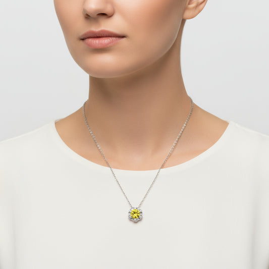 Wheat Yellow Baguette Stone Women's Silver Necklace