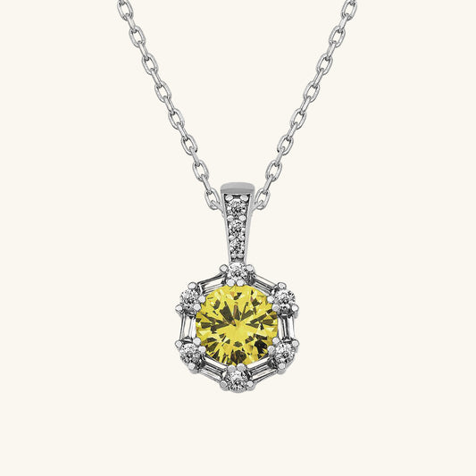 Wheat Yellow Baguette Stone Women's Silver Necklace