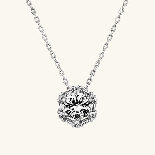 Ice White Baguette Stone Women's Silver Necklace