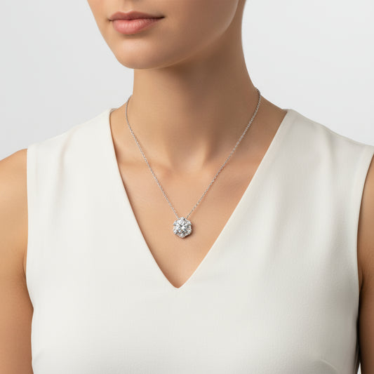 Ice White Baguette Stone Women's Silver Necklace
