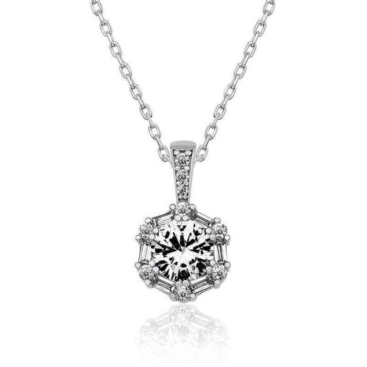 Ice White Baguette Stone Women's Silver Necklace