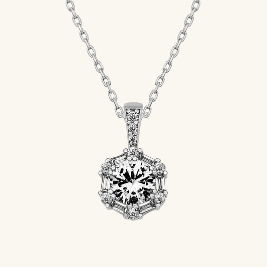 Ice White Baguette Stone Women's Silver Necklace