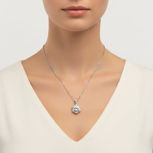 Ice White Baguette Stone Women's Silver Necklace