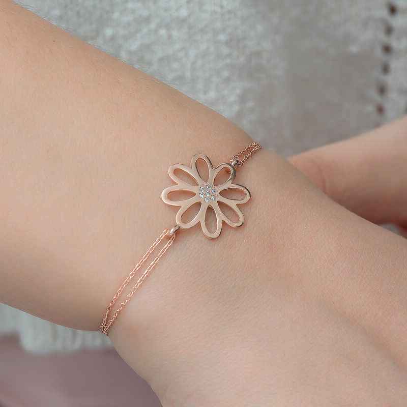 Rose Flower Women's Silver Bracelet