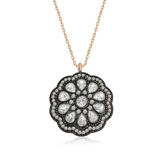 Flower Pattern Diamond Setting Women's Silver Pendant