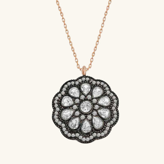 Flower Pattern Diamond Setting Women's Silver Pendant