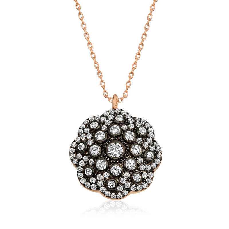 Flower Pattern Diamond Setting Women's Silver Necklace
