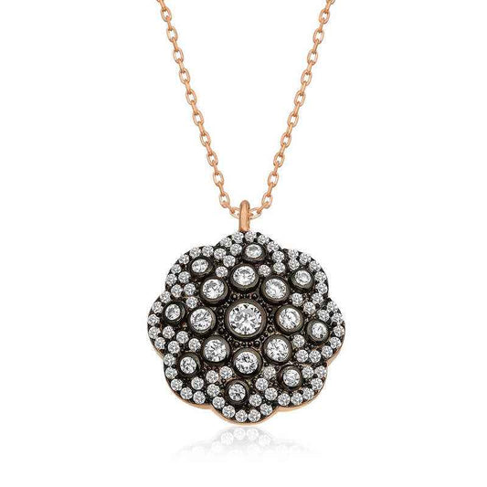 Flower Pattern Diamond Setting Women's Silver Necklace