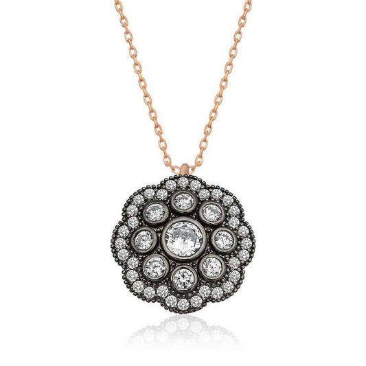 Flower Pattern Diamond Setting Women's Silver Necklace