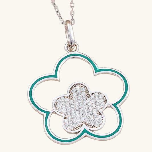 Flower Pattern Women's Silver Necklace
