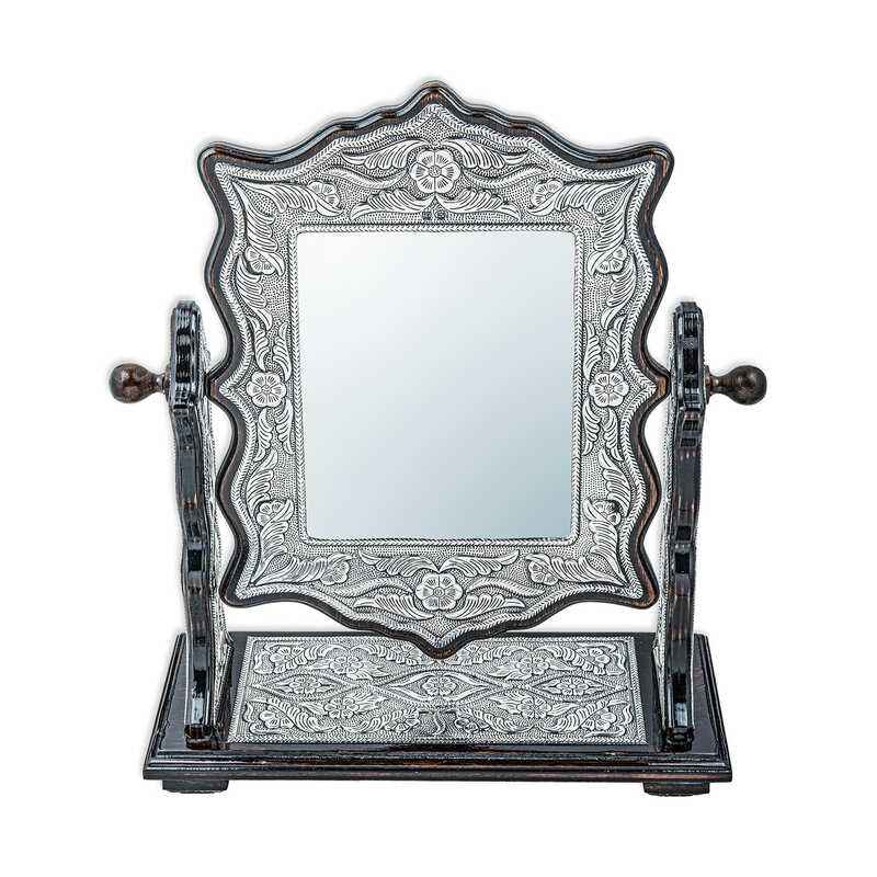 Flower Patterned Square Double-Sided Silver Mirror
